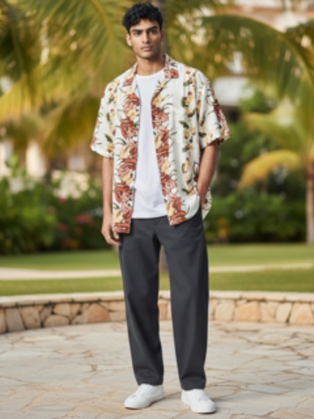 Two Palms Short Sleeve Hawaiian Coconut Shell Buttons Chest Pocket Shirt Size XL